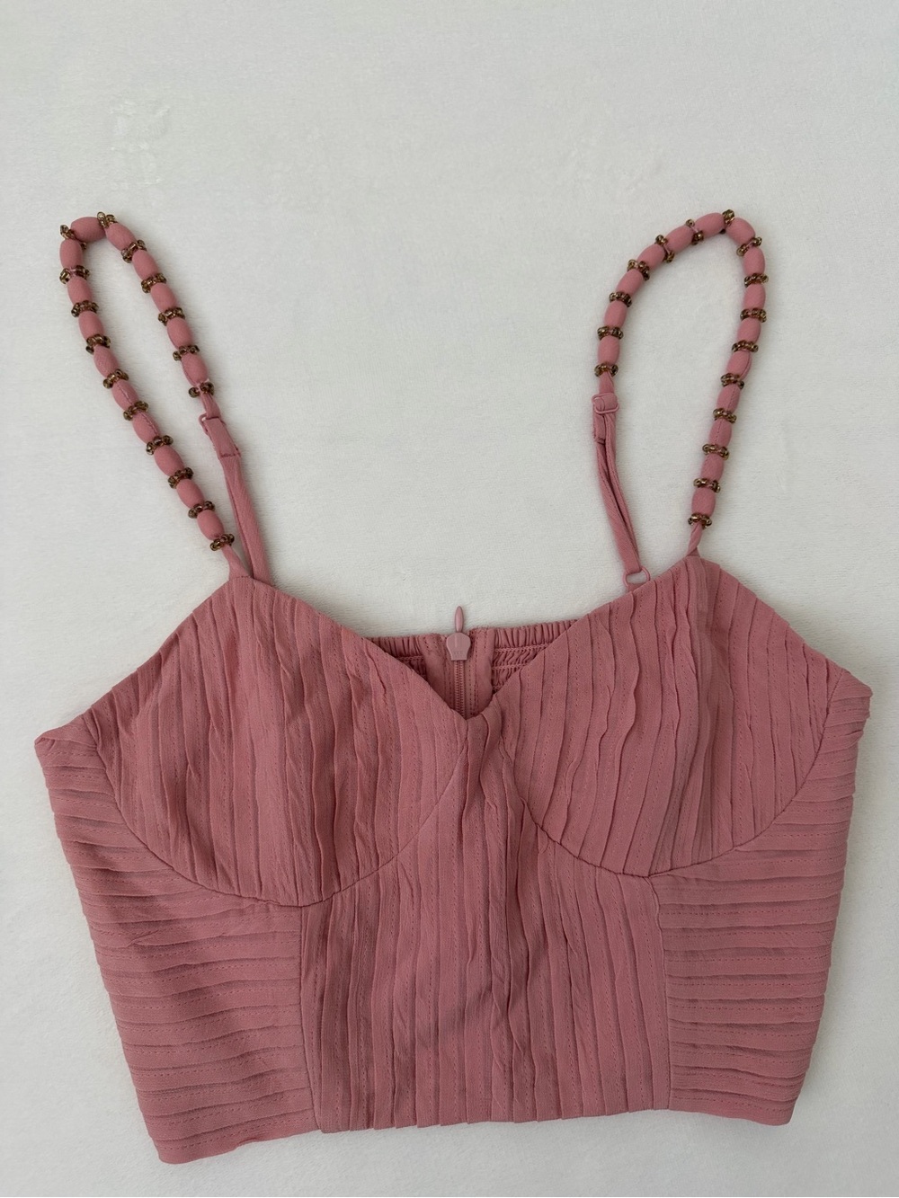Farm Rio Pink Beaded Strap Bustier Crop Top Size S